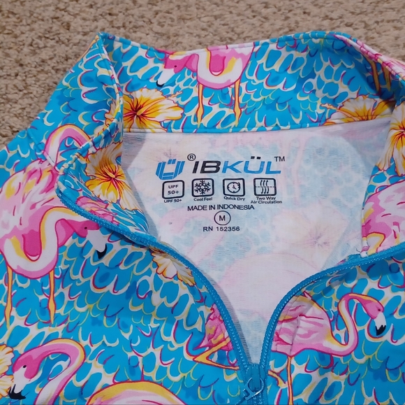 IBKUL Flamingo Print Quarter-Zip Pullover Womens Size M - Picture 5 of 9